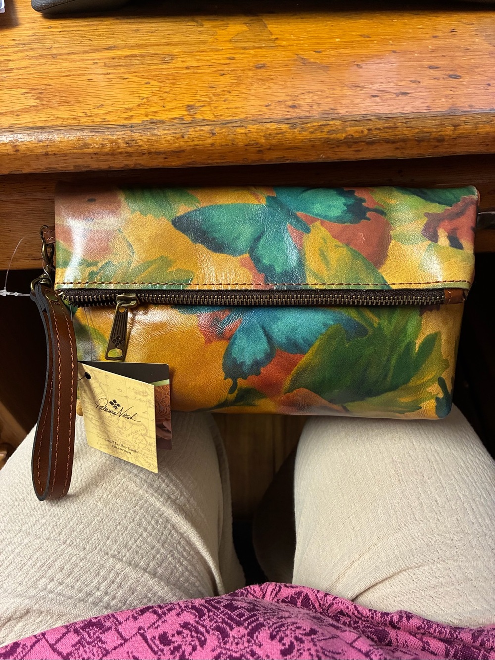 Patricia Nash Multicolor Floral Leather Fold-Over Wristlet Clutch